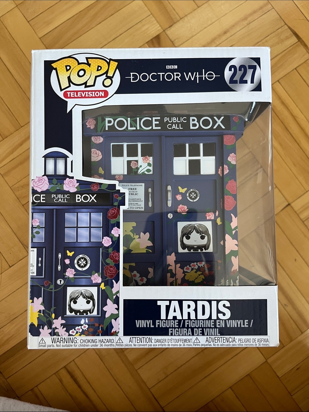 Funko TARDIS Vinyl Figure in Navy Blue with Pink Floral Accents